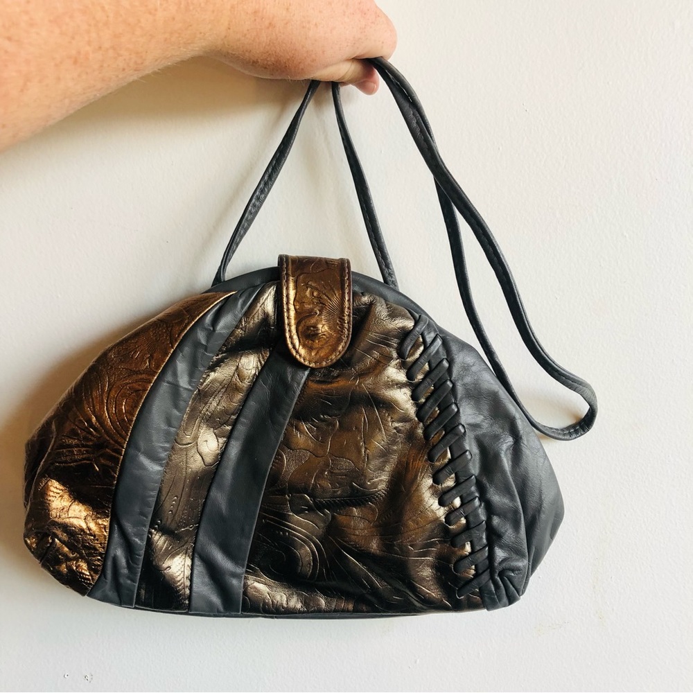 80s Mixed Metal Genuine Leather Crossbody